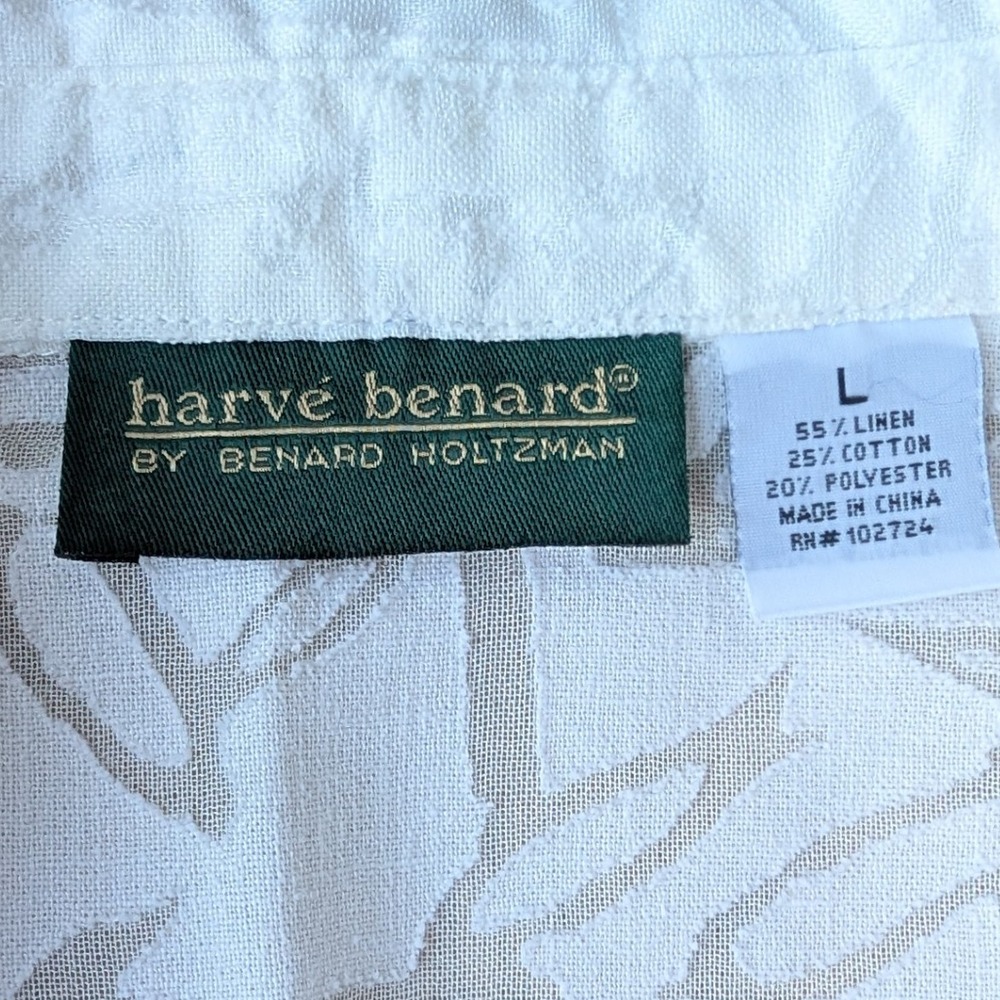 Harve Benard‎ Womens Linen Blend White Leaf Pattern Button Up 3/4 sleeve Shirt L - Picture 4 of 7